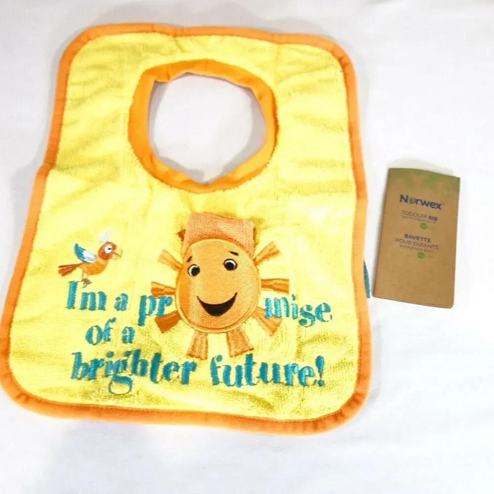 New Norwex Baby Bib Yellow Sunshine & Purple Tree +Washcloth Set of 2 Microfiber